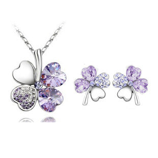 Four Leaf Clover Crystal Necklace & Earring Set for a Touch