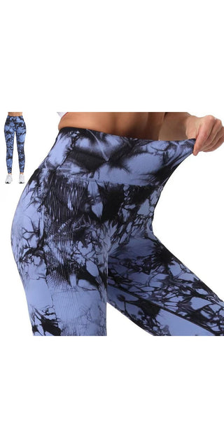 Stylish tie-dye printed leggings with high waist and hip lifting design for comfortable fitness, yoga, and sports wear.