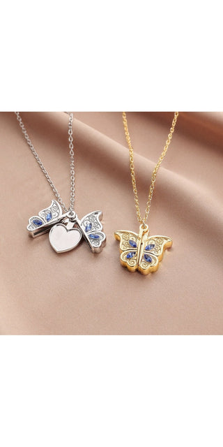 Beautiful Butterfly Necklace Pendants
Delicate gold and silver-toned butterfly-shaped pendants with sparkling crystals, displayed on shimmering chains. Elegant women's fashion jewelry from the K-AROLE store.