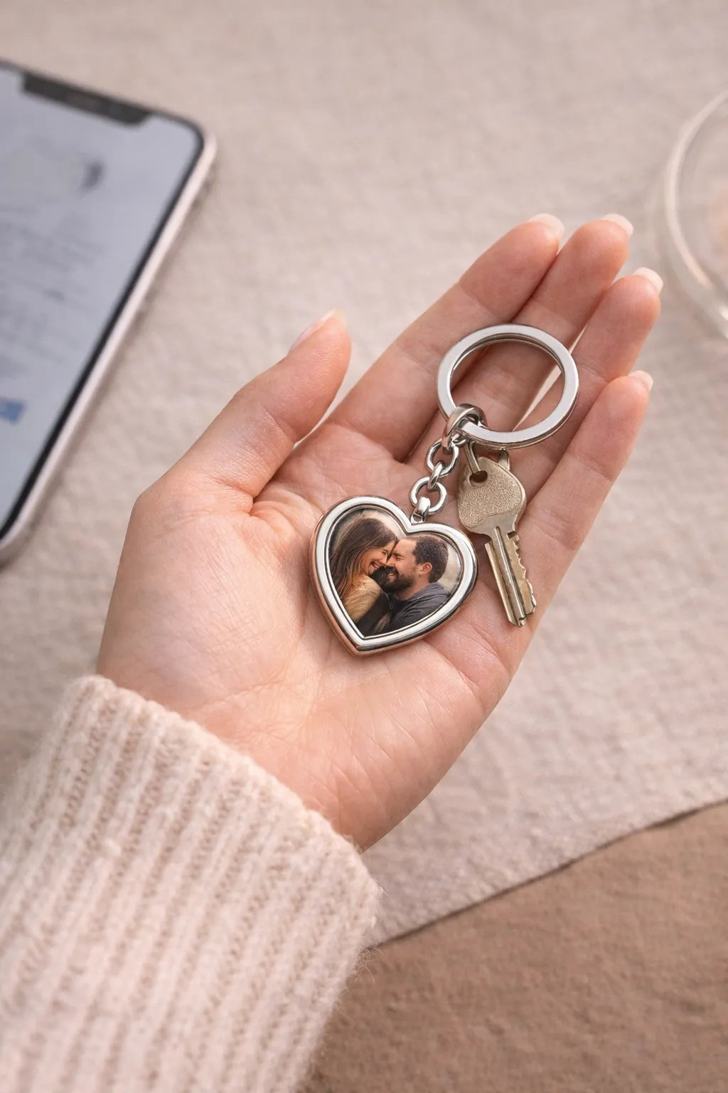 Porte-clés Cœur Photo Personnalisé — Avec Gravure au Dos