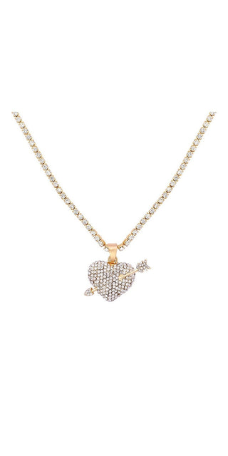 Elegant tennis heart pendant necklace with sparkling crystals, capturing a fashionable and sophisticated accessory from the K-AROLE jewelry collection.