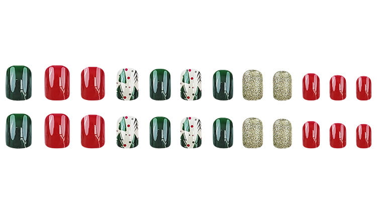 24pcs Christmas False Nails Hat Striped Snowflake Nail Art