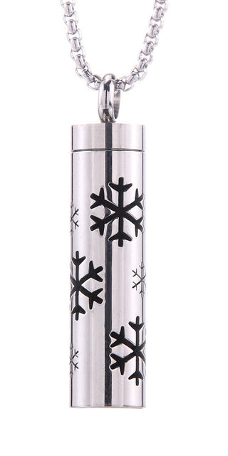 Elegant Snowflake Pendant Necklace - Stainless Steel Cylinder Shaped Aromatherapy Essential Oil Diffuser Jewelry