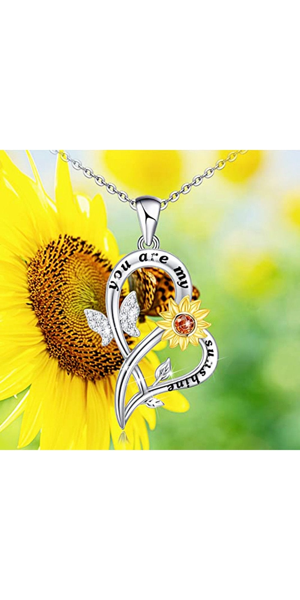 You Are My Sunshine Sunflower Necklace For Women Romantic Crystal Butterfly Heart Pendant Necklaces