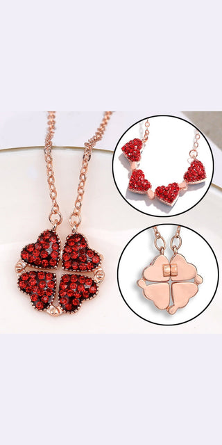 K-AROLE™️ Élégant collier floral en or rose avec rose en cristal rouge