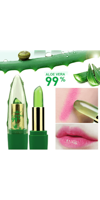 Vibrant aloe vera-infused lipstick, moisturizing lip care with color-changing formula.