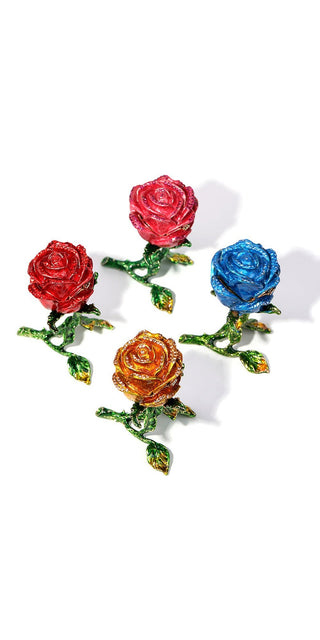 K-AROLE™️ Elegant Rose Gold Floral Necklace with Red Crystal Rose