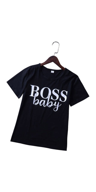 Stylish black t-shirt with bold "Boss baby" text for fashionable infants and toddlers