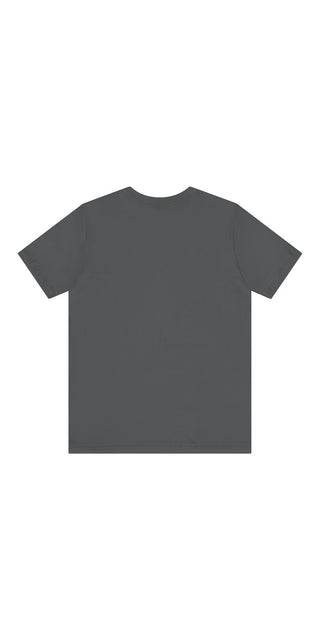 Charcoal gray unisex jersey short sleeve t-shirt with a simple and minimalistic design. The t-shirt is displayed against a plain white background, showcasing its solid color and plain appearance.