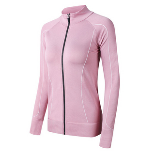 Slim fit pink sportswear jacket with full-zip closure and ribbed fabric design.