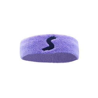 Soft, purple fitness headband with a black letter 'S' displayed prominently in the center.