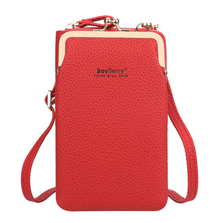 Stylish Red Faux Leather Mobile Phone Shoulder Bag with Lock for Women
