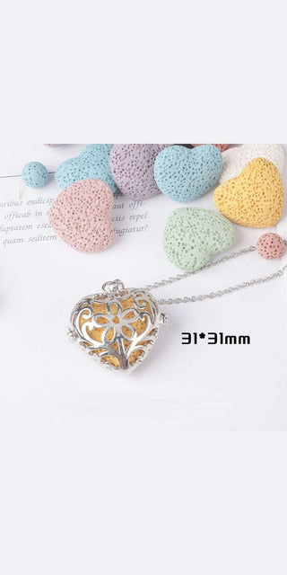 Colorful heart-shaped aromatherapy diffuser necklace with floral pendant