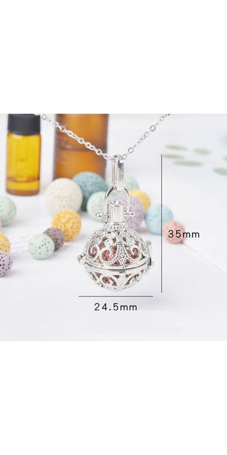 Elegant Aromatherapy Diffuser Necklace with Intricate Floral Design and Crystal Accents