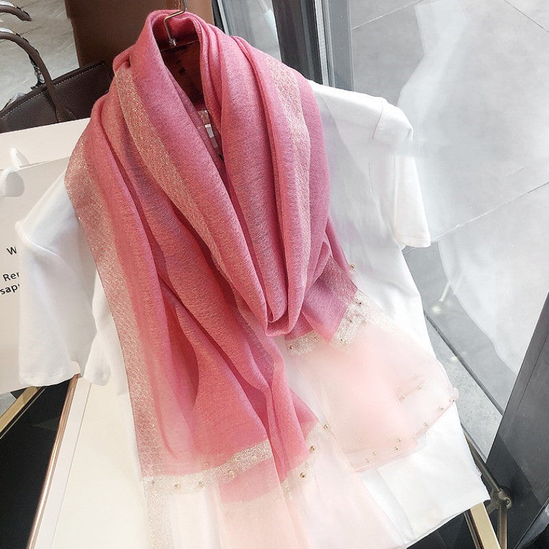 Silk Silk Wool Scarf New Spring And Autumn Silk Scarf With Beads