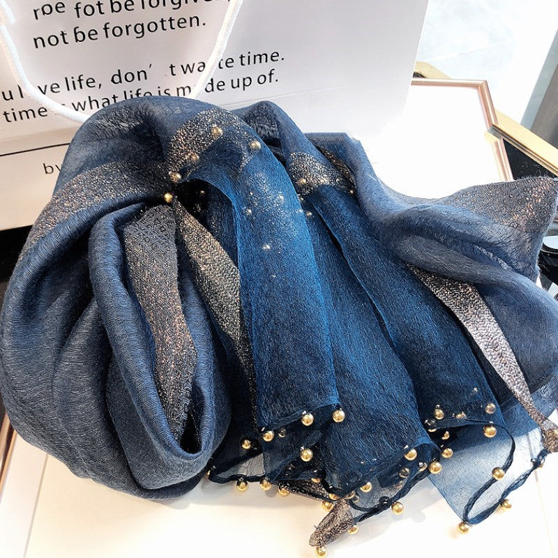 Écharpe en soie et laine, nouveauté printemps-automne, ornée de perles