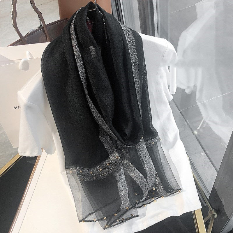 Silk Silk Wool Scarf New Spring And Autumn Silk Scarf With Beads
