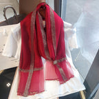 Écharpe en soie et laine, nouveauté printemps-automne, ornée de perles