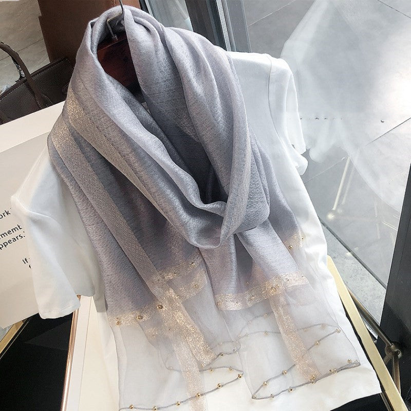 Écharpe en soie et laine, nouveauté printemps-automne, ornée de perles