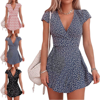 Stylish floral mini dress with ruffled details. Trendy, comfortable, and fashionable women's clothing for an elevated style.