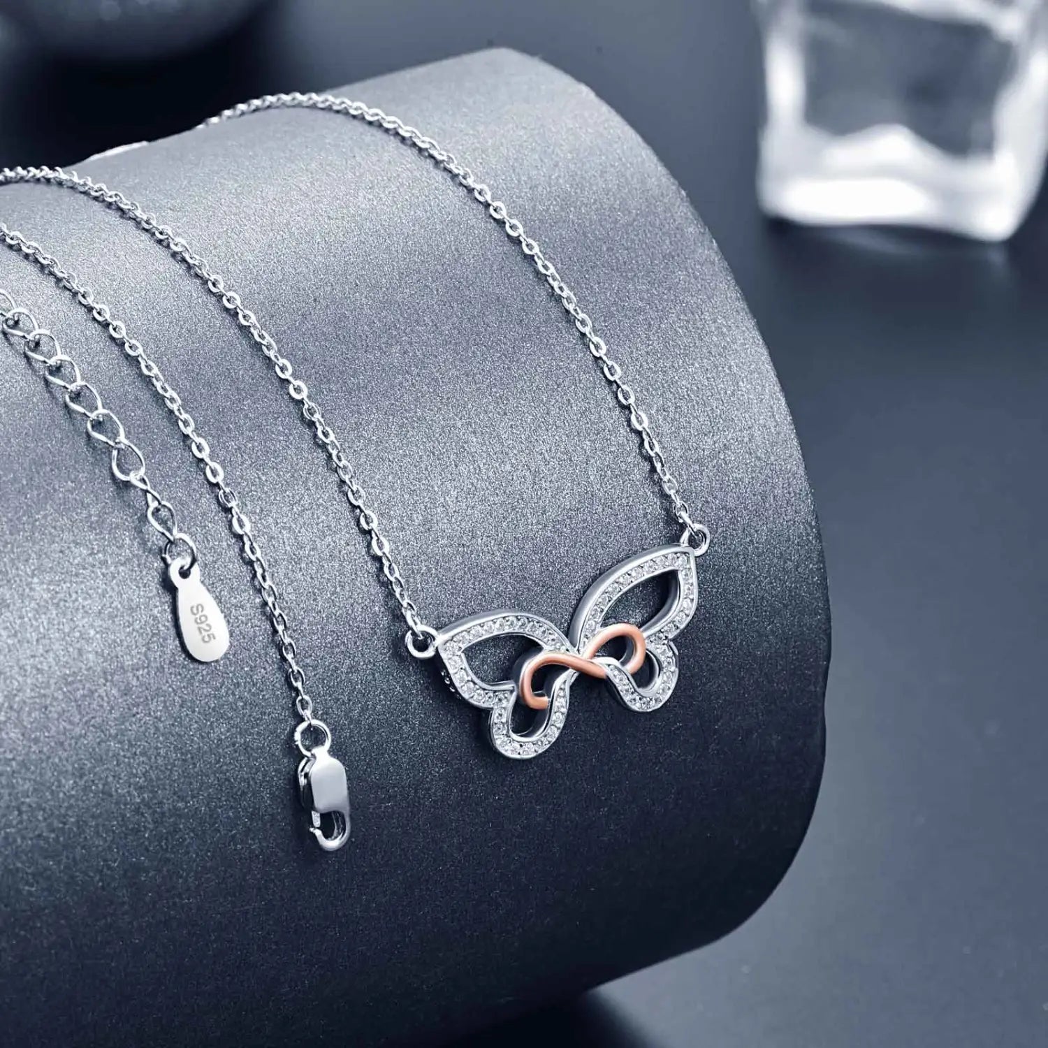 Cubic Zirconia Butterfly Infinity Necklace in Sterling