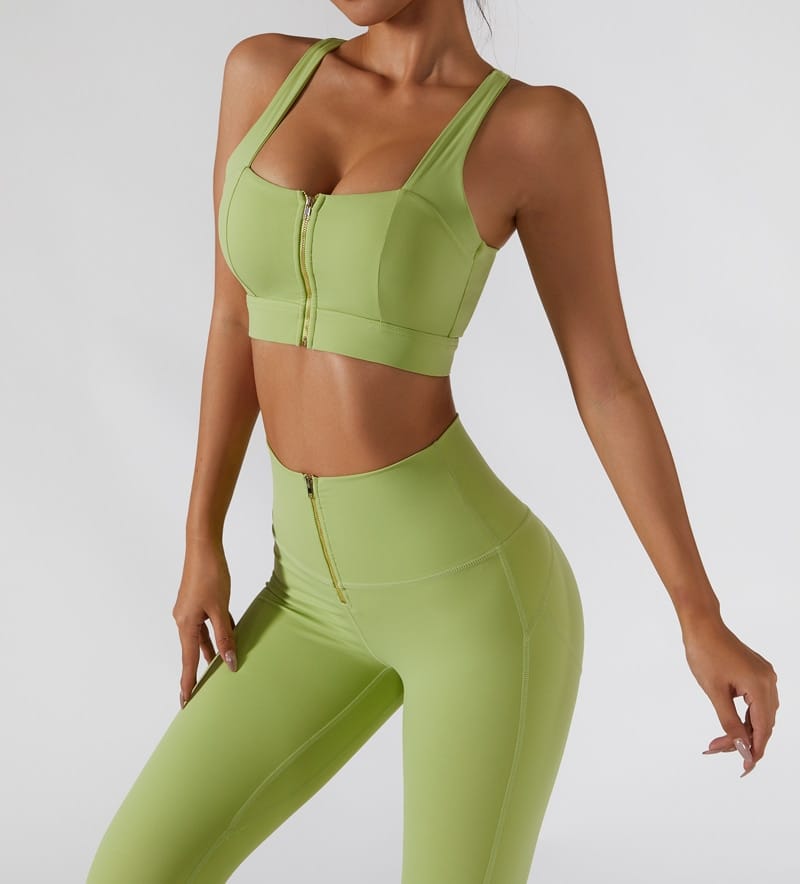 Ribbed One Shoulder Yoga Bra Stretch Shockproof Women’s Set