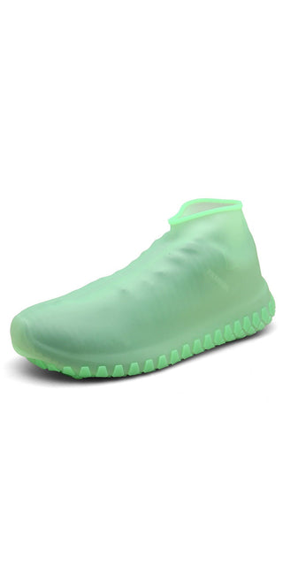 Mint-colored waterproof rain boot cover with thickened non-slip, wear-resistant sole for added protection and traction.