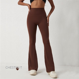 Chestnut-colored high-waist yoga leggings with a classic flared design, showcasing a sleek, stylish silhouette perfect for active lifestyles.