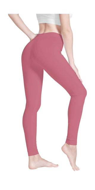 Soft, stretchy women's leggings in a vibrant pink hue, featuring a form-fitting silhouette for a flattering look.