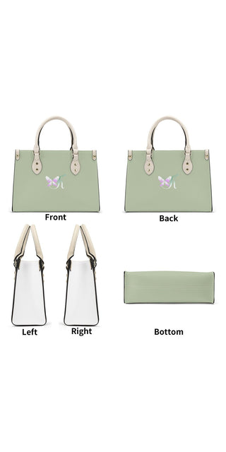 Stylish Women's PU Leather Handbag with Butterfly Embellishments. Mint green purse with sleek design, dual handles, and decorative butterfly accents. Versatile fashion accessory suitable for daily use.