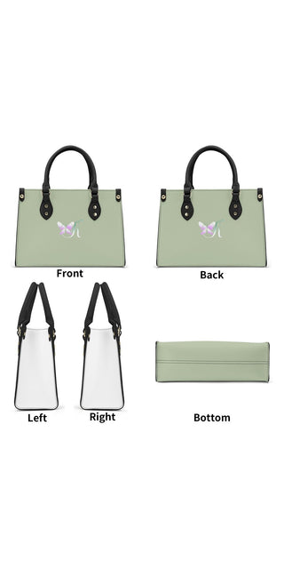 Elegant mint green women's handbag with contrasting black leather handles and trims. The bag features a structured design, a spacious interior, and a sleek minimalist style. Showcased from multiple angles to display its versatile and fashionable appeal.