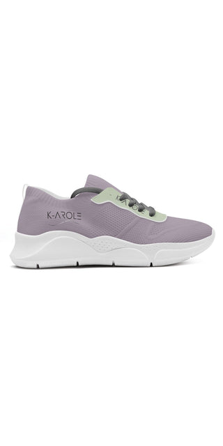 Stylish Womens Mesh Gymnastics Chunky Sneakers from K-AROLE. The sleek, grey footwear with contrasting green laces offers a trendy, comfortable look perfect for an active lifestyle.