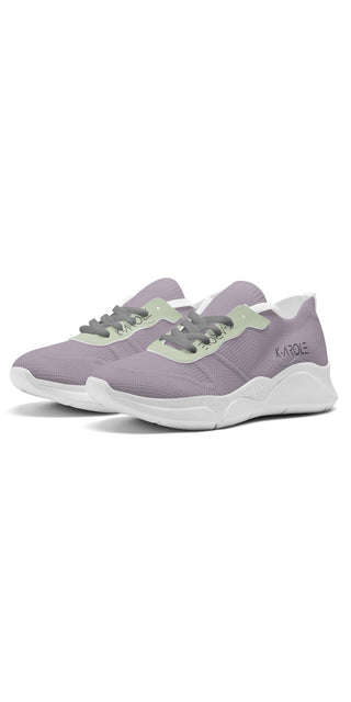 Stylish Women's Mesh Gymnastics Chunky Sneakers
This image shows a pair of fashionable women's sneakers from the K-AROLE brand. The sneakers feature a breathable mesh upper, a chunky sole design, and a trendy color scheme of light lavender and sage green accents. The sneakers appear to be placed on a plain white background, highlighting their modern and sporty aesthetic.