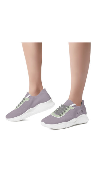 Stylish Women's Mesh Gymnastics Chunky Sneakers by K-AROLE. Comfortable, trendy athletic footwear with a sporty design in a light gray and white color scheme.