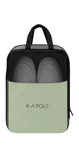 Stylish women's athletic sneakers displayed in a sleek, modern shoe bag from K-AROLE fashion. The bag features a two-tone design with a mesh compartment to store and transport the sneakers conveniently.