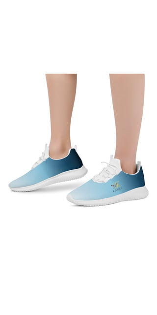 Sleek and stylish women's lace-up running shoes. Featuring a modern blue and white color scheme, these athletic sneakers offer a trendy, comfortable design for active lifestyles.