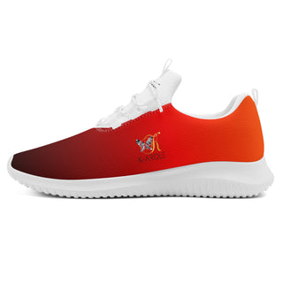 Stylish red and white running shoes from the K-AROLE brand, featuring a gradient design and a subtle logo on the side.