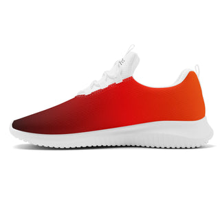 Vibrant red and orange sneakers with a sleek, modern design from the K-AROLE fashion brand. The lightweight, textured upper and contrasting white sole create a stylish, sporty look. These front running shoes offer comfort and versatility for active lifestyles.