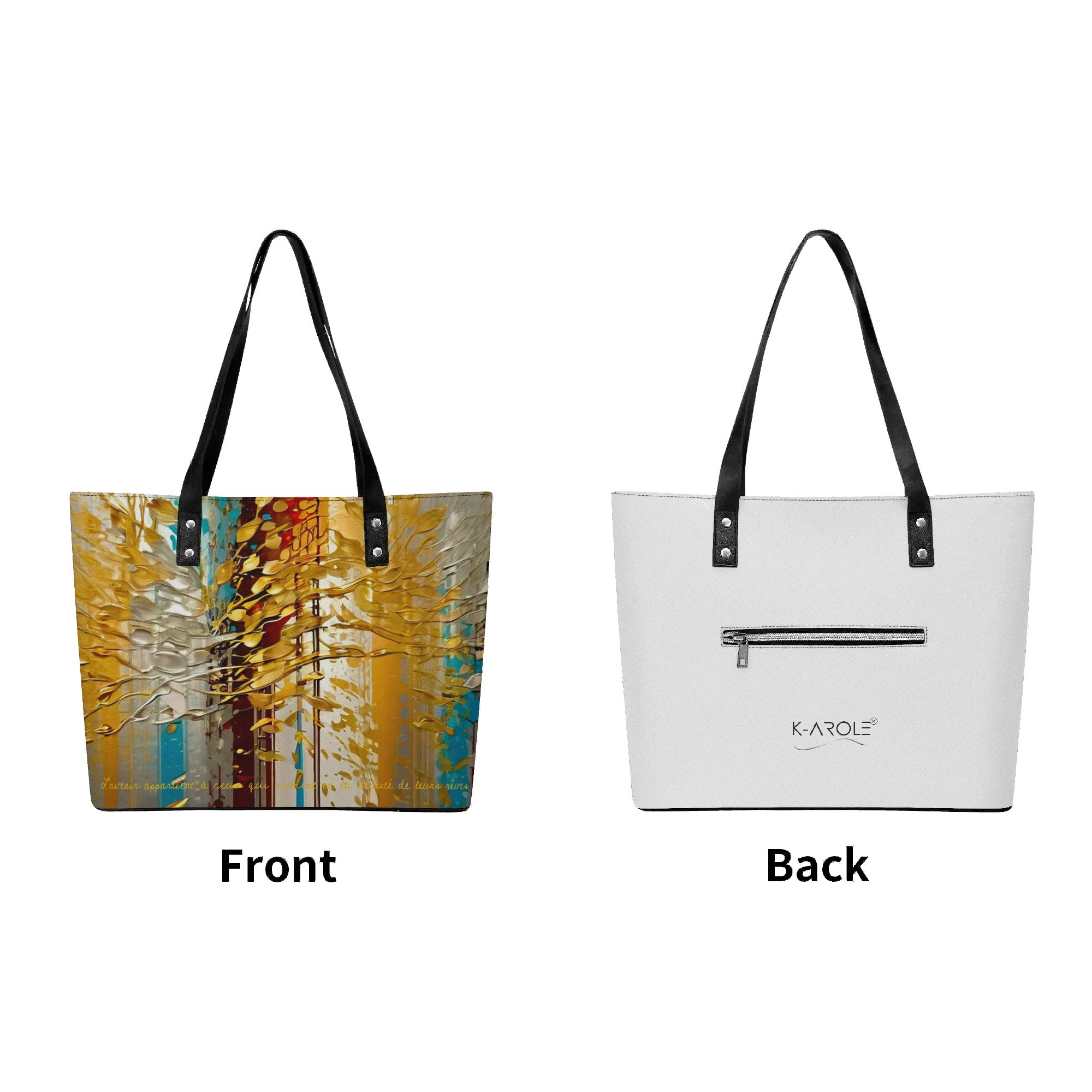 Womens PU Leather Tote Bag with Back Zipper Pocket