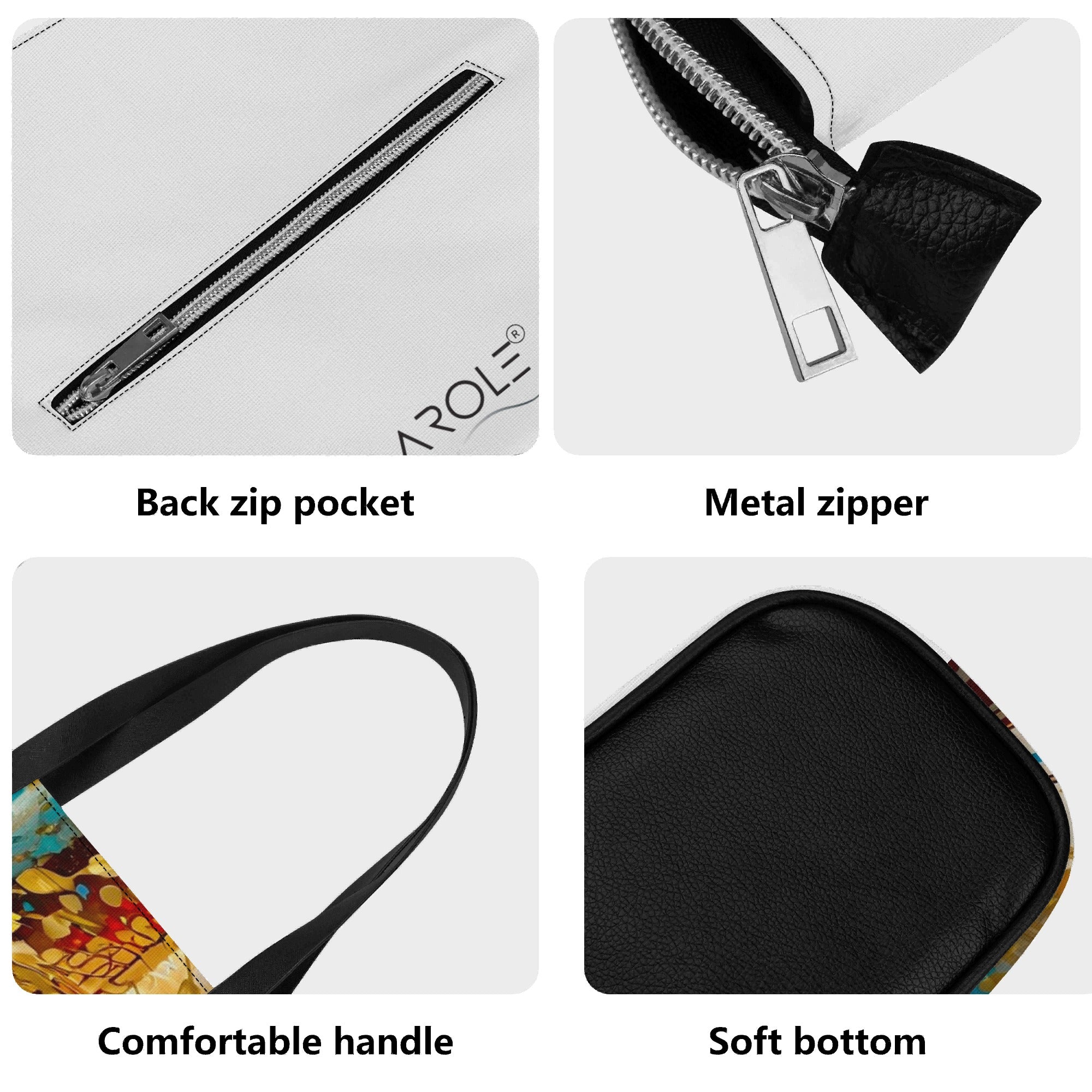 Womens PU Leather Tote Bag with Back Zipper Pocket