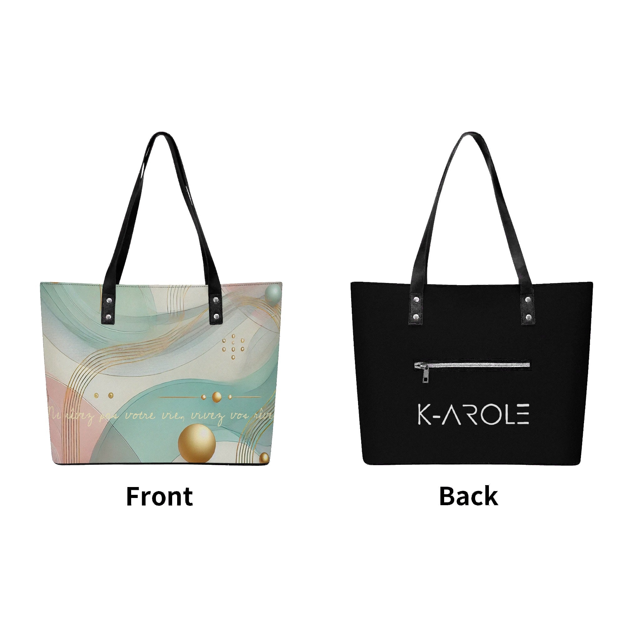 Womens PU Leather Tote Bag with Back Zipper Pocket