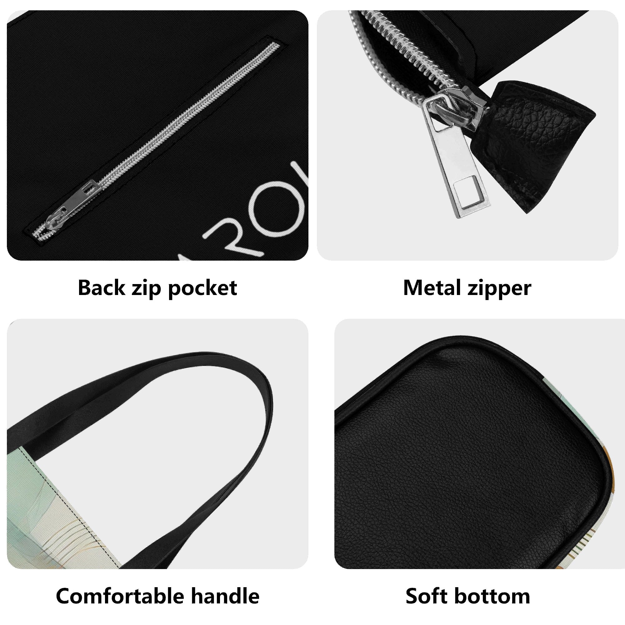 Womens PU Leather Tote Bag with Back Zipper Pocket