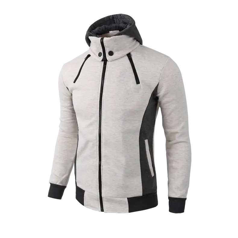 Men’s Zip UP Hooded Jacket Fake Two Piece Sports Cardigan