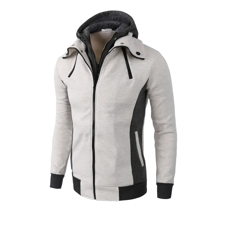 Men’s Zip UP Hooded Jacket Fake Two Piece Sports Cardigan