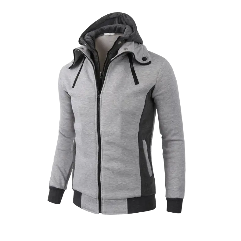 Men’s Zip UP Hooded Jacket Fake Two Piece Sports Cardigan