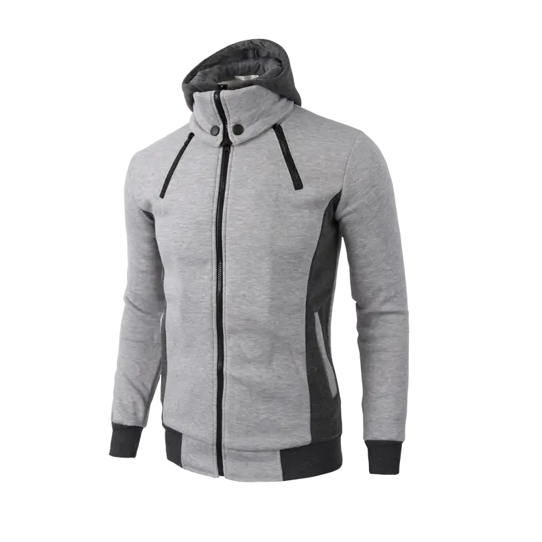 Men’s Zip UP Hooded Jacket Fake Two Piece Sports Cardigan