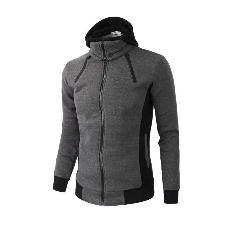 Men’s Zip UP Hooded Jacket Fake Two Piece Sports Cardigan