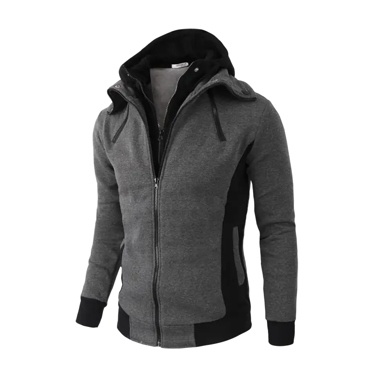 Men’s Zip UP Hooded Jacket Fake Two Piece Sports Cardigan