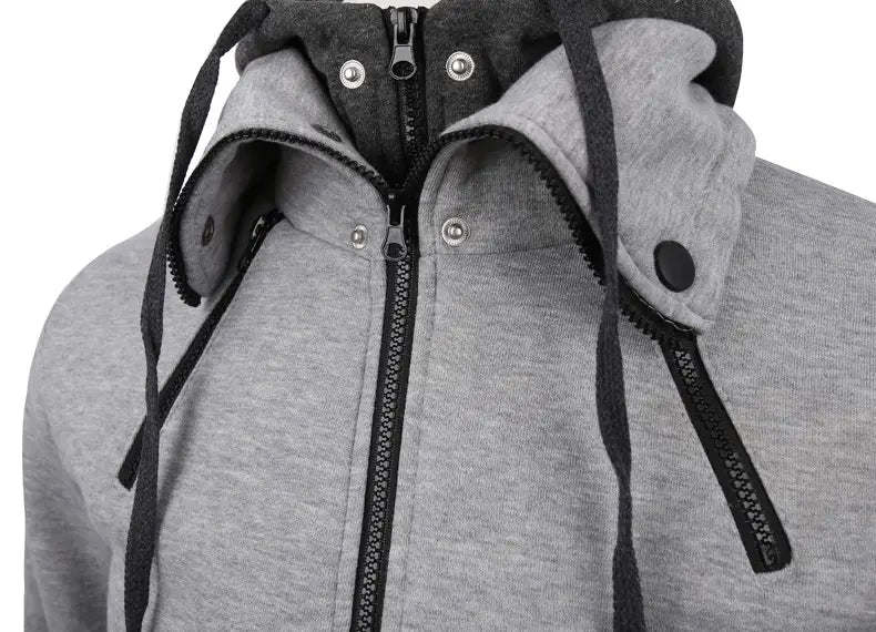 Men’s Zip UP Hooded Jacket Fake Two Piece Sports Cardigan