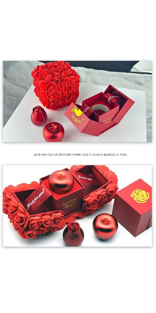 Vibrant Red Rose Jewelry Gift Box: Elegant floral display with meticulously crafted rose necklace in luxury red gift box, showcasing modern, stylish accessory.